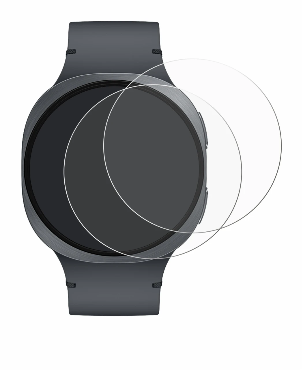 Abbildung des Geräts Samsung Galaxy Watch 8 (44 mm) mit einer Vielzahl des Displayschutzes.