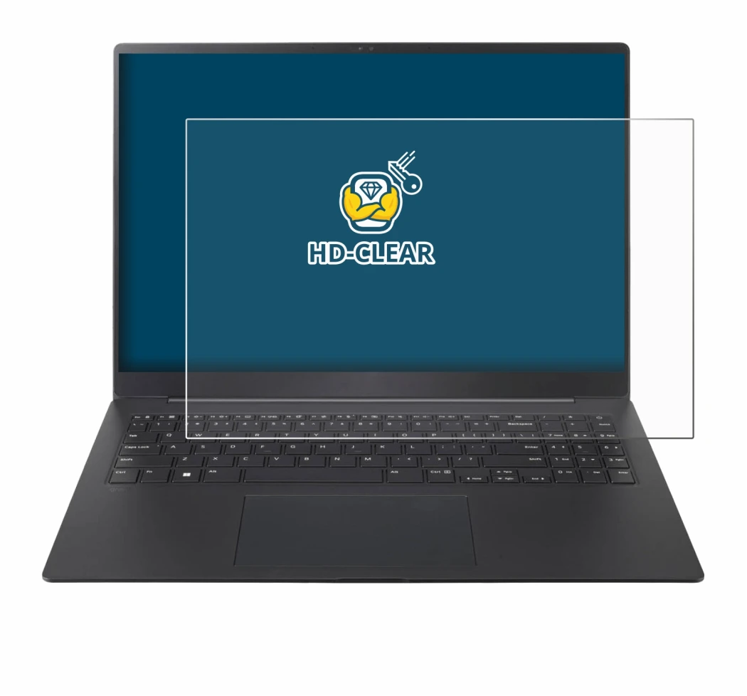 Abbildung des Geräts LG gram Pro 16 2025 mit einer Vielzahl des Displayschutzes.