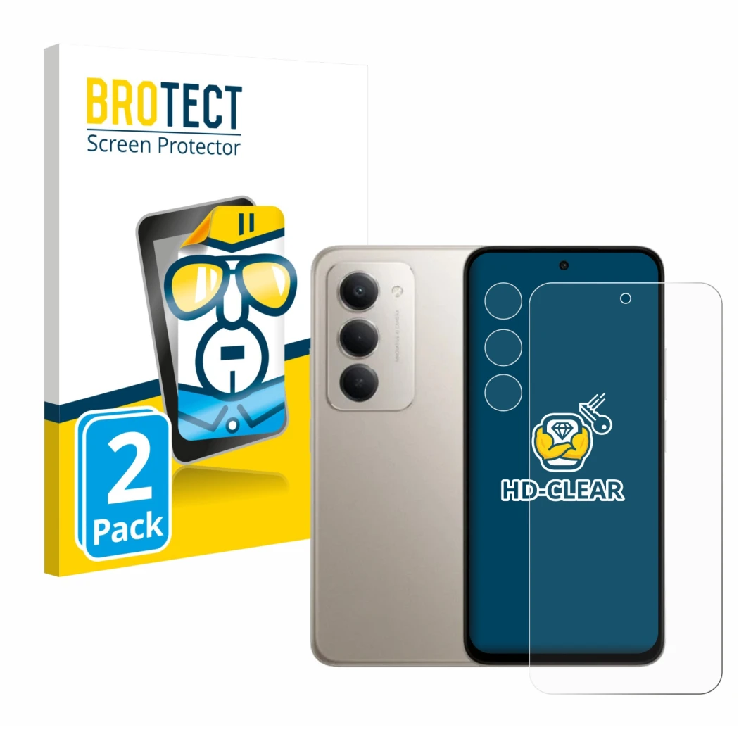 Vorderseite einer Produktverpackung mit dem Markenlogo BROTECT. Daneben ist das Gerät Xiaomi Redmi 15 (Display+Kamera) mit dem