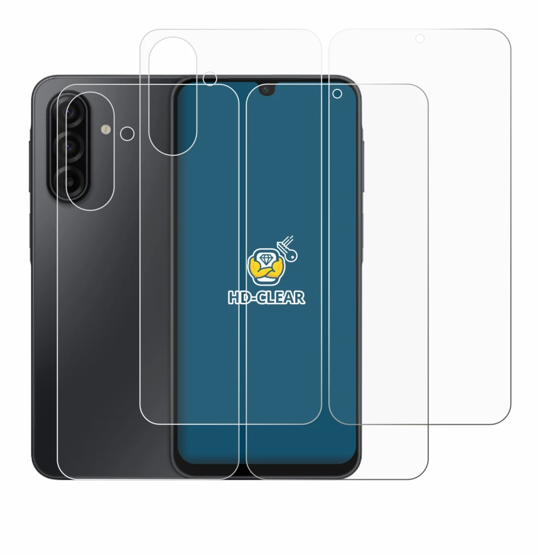 Abbildung des Geräts Samsung Galaxy A17 5G (Display+Rückseite) mit einer Vielzahl des Displayschutzes.