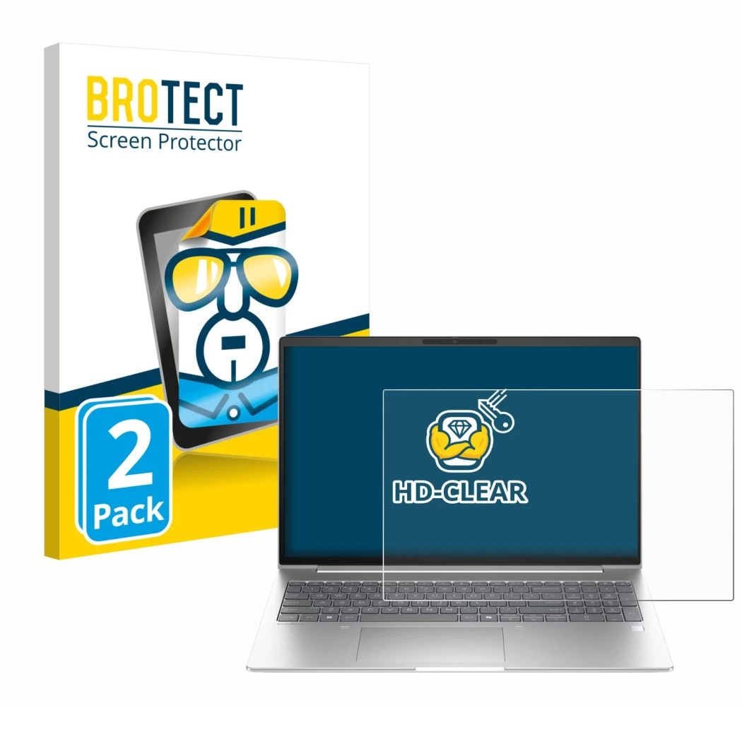 Vorderseite einer Produktverpackung mit dem Markenlogo BROTECT. Daneben ist das Gerät HP EliteBook 6 G1i 13 mit dem zugehörige