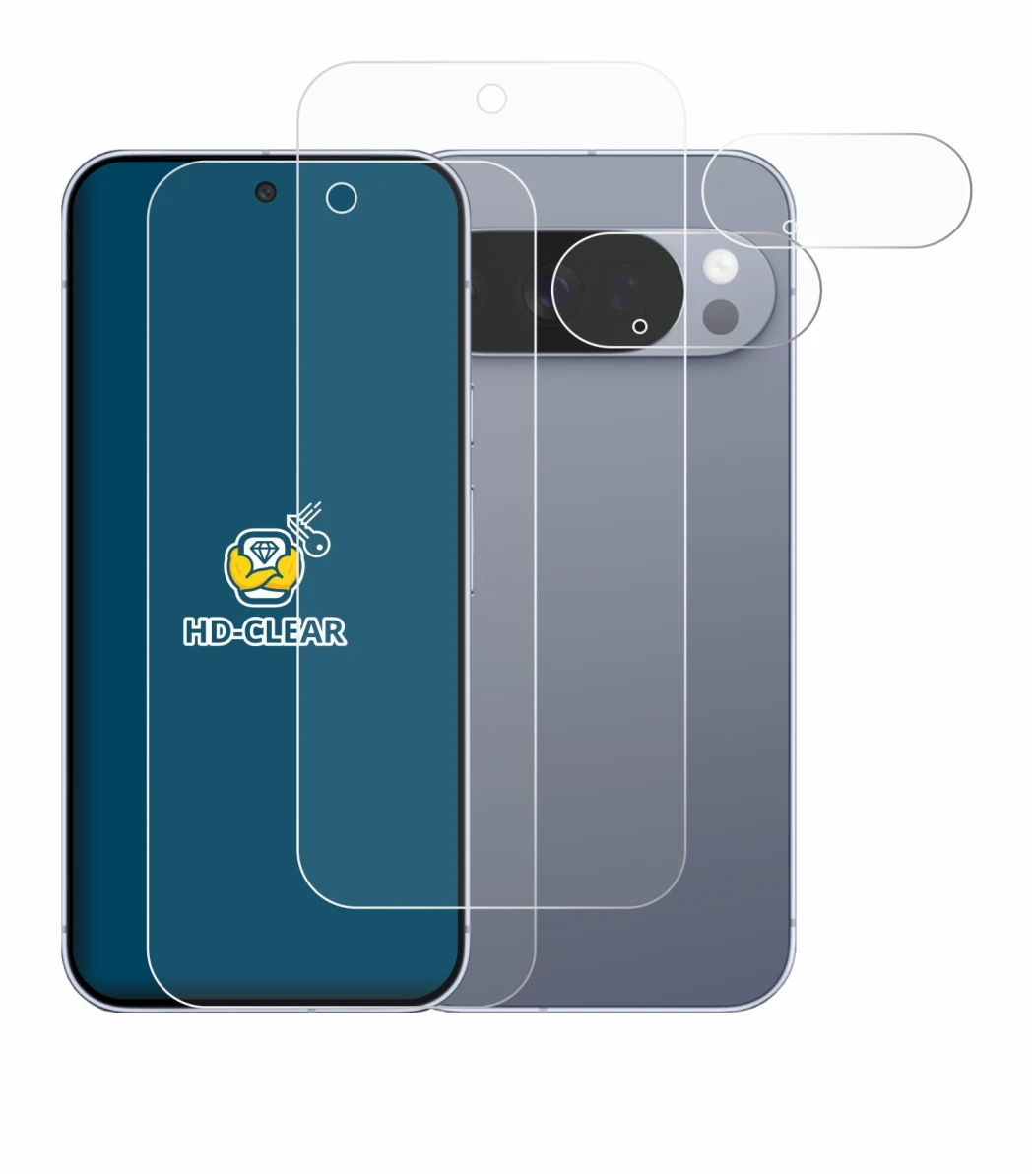 Abbildung des Geräts Google Pixel 10 Pro (Display+Kamera) mit einer Vielzahl des Displayschutzes.