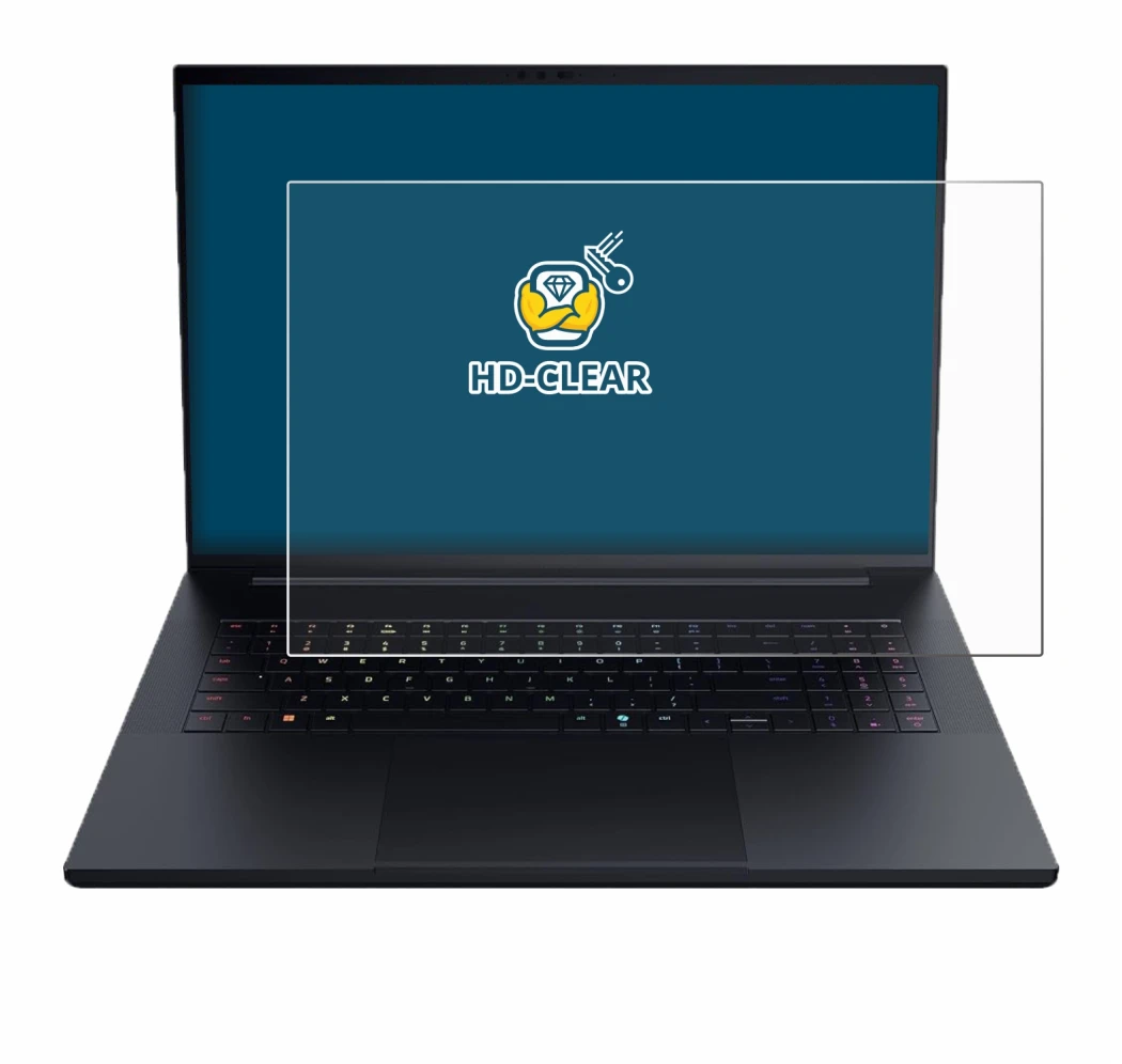 Abbildung des Geräts Razer Blade 18 2025 mit einer Vielzahl des Displayschutzes.