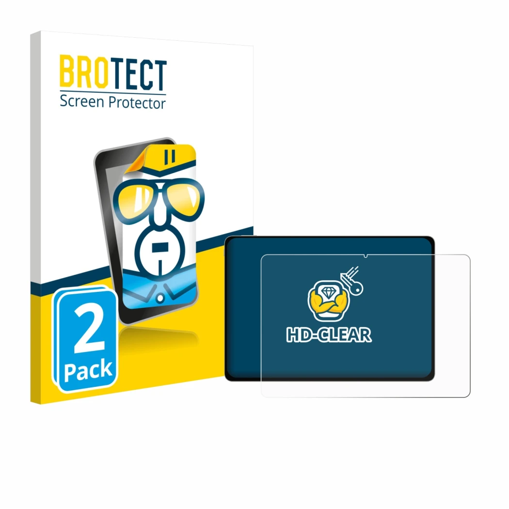 Vorderseite einer Produktverpackung mit dem Markenlogo BROTECT. Daneben ist das Gerät Honor Magicpad 3 mit dem zugehörigen Dis