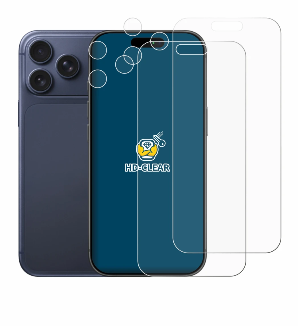 Abbildung des Geräts Apple iPhone 17 Pro Max (Display+Kamera) mit einer Vielzahl des Displayschutzes.