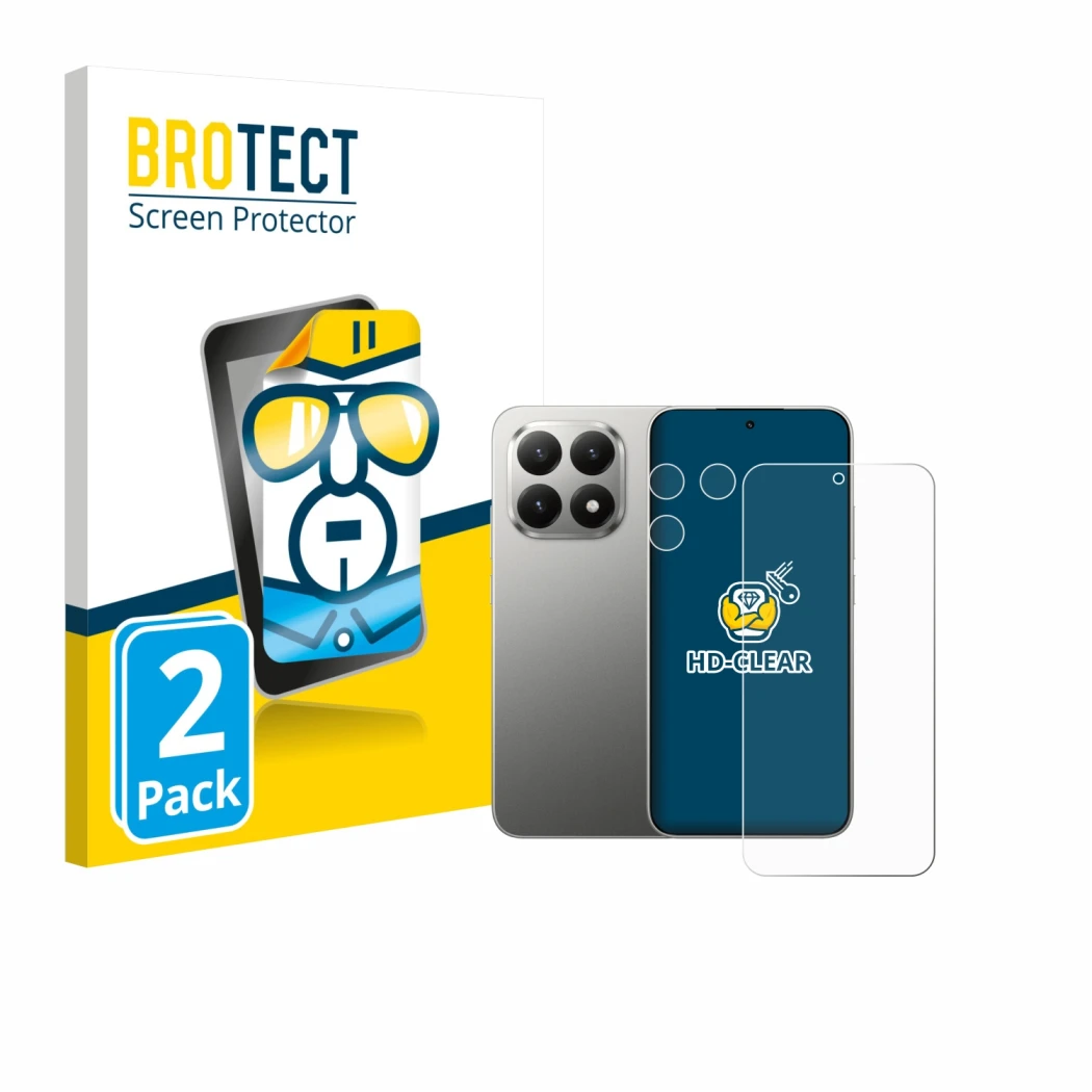 Vorderseite einer Produktverpackung mit dem Markenlogo BROTECT. Daneben ist das Gerät Xiaomi 15T (Display+Kamera) mit dem zuge