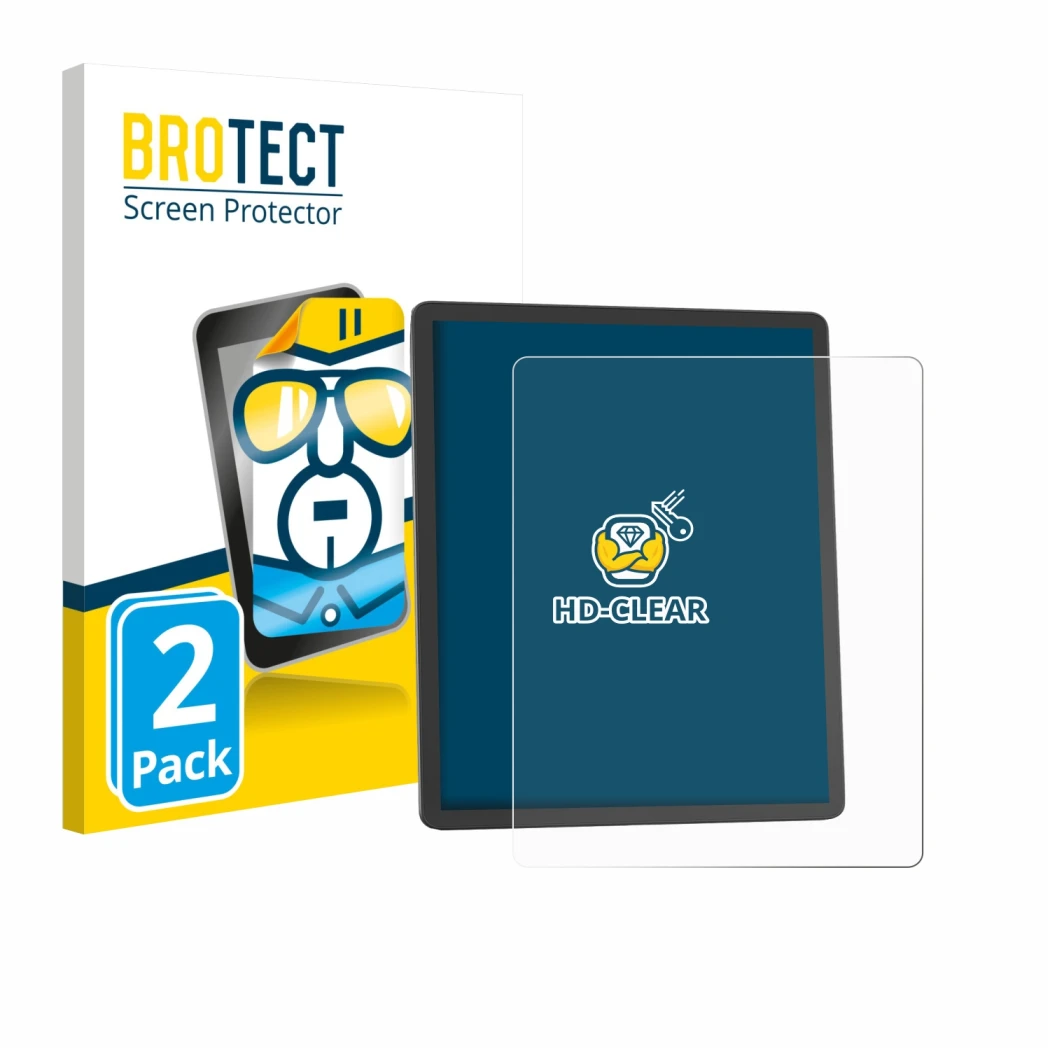 Vorderseite einer Produktverpackung mit dem Markenlogo BROTECT. Daneben ist das Gerät Amazon Kindle Scribe 2025 mit dem zugehö