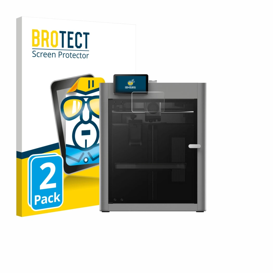 Vorderseite einer Produktverpackung mit dem Markenlogo BROTECT. Daneben ist das Gerät Bambu Lab P2S 3D Printer mit dem zugehör