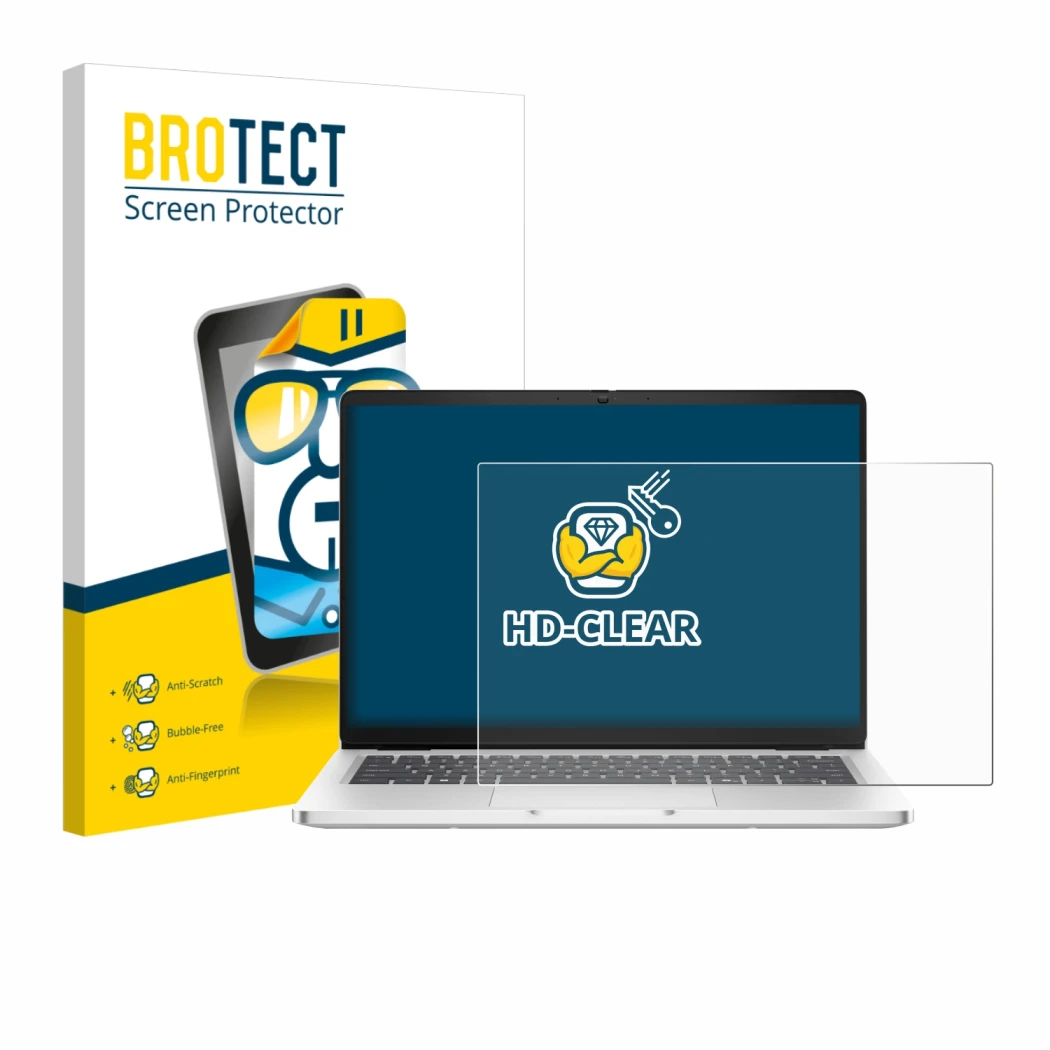 Vorderseite einer Produktverpackung mit dem Markenlogo BROTECT. Daneben ist das Gerät Dell Pro 14 Premium PA14250 Non-Touch mi