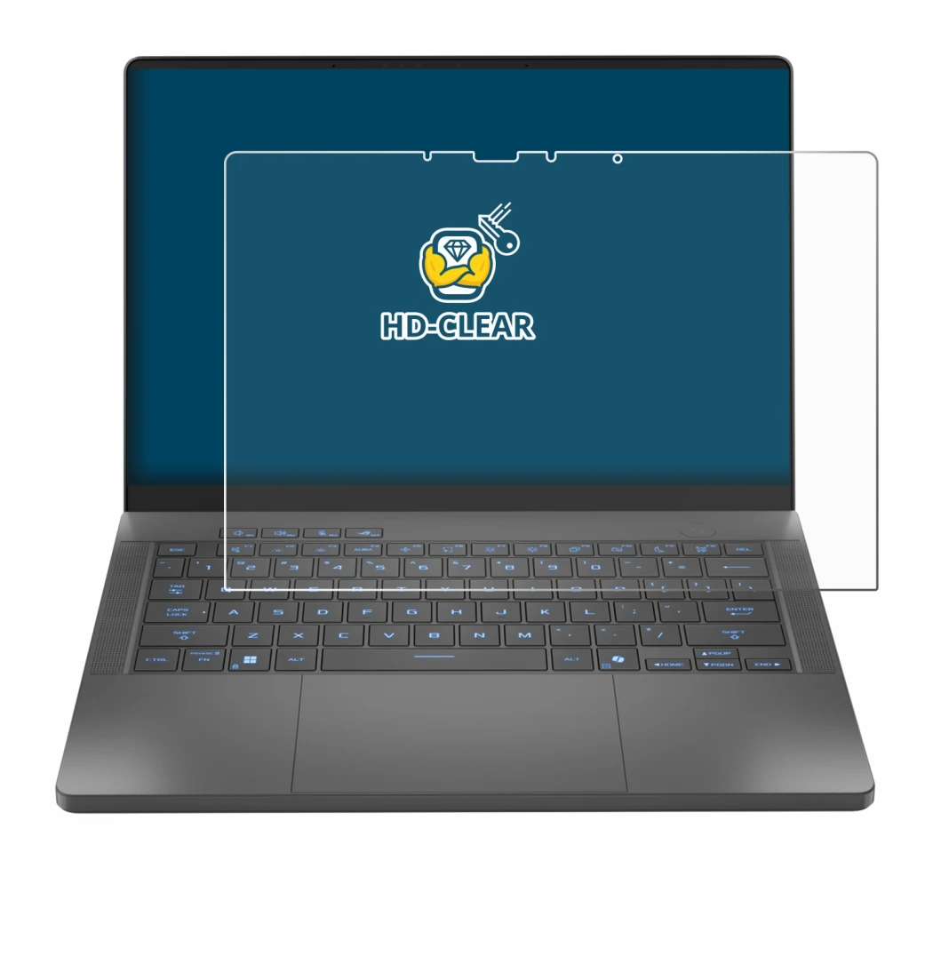 Abbildung des Geräts ASUS ROG Zephyrus G14 2025 GA403 mit einer Vielzahl des Displayschutzes.