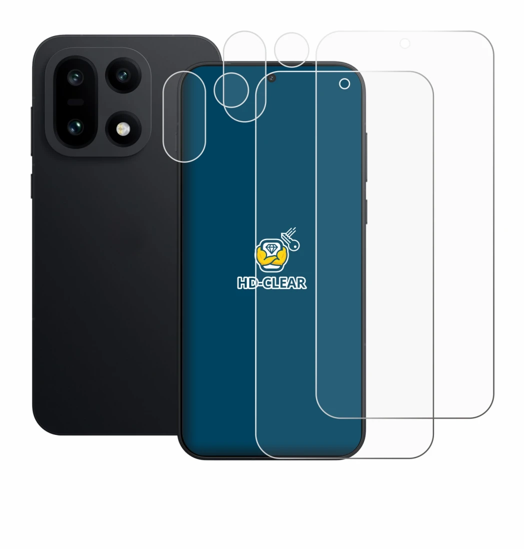 Abbildung des Geräts OnePlus 15 (Display+Kamera) mit einer Vielzahl des Displayschutzes.