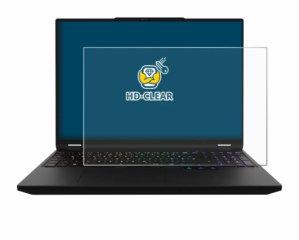 Abbildung des Geräts XMG Apex 16 Max mit einer Vielzahl des Displayschutzes.