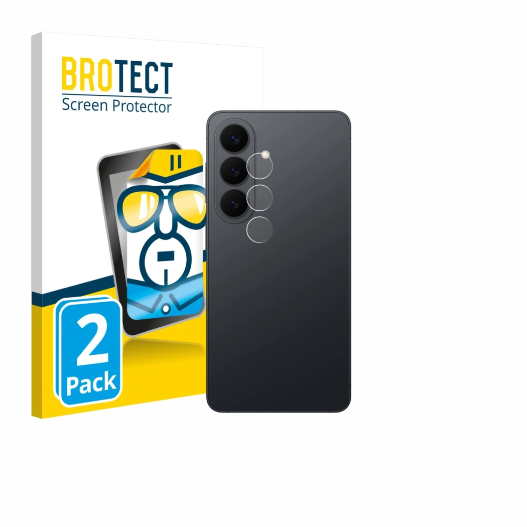 Vorderseite einer Produktverpackung mit dem Markenlogo BROTECT. Daneben ist das Gerät Samsung Galaxy S26 (NUR Kameraschutz) mi