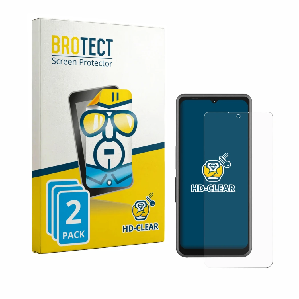 Vorderseite einer Produktverpackung mit dem Markenlogo BROTECT. Daneben ist das Gerät Sonim XP Pro E mit dem zugehörigen Displ