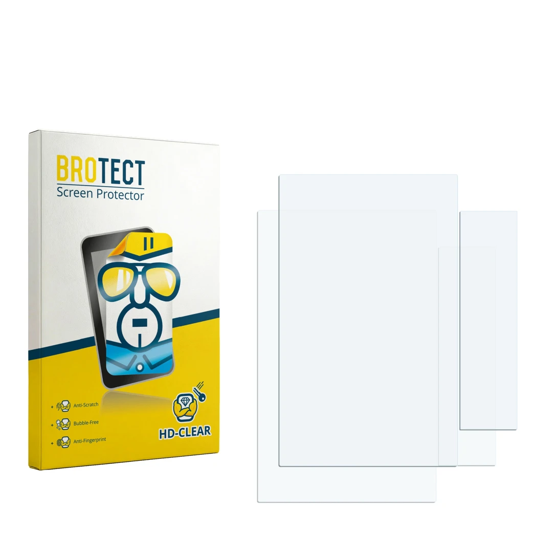 Vorderseite einer Produktverpackung mit dem Markenlogo BROTECT. Daneben ist der zugehörige Displayschutz.