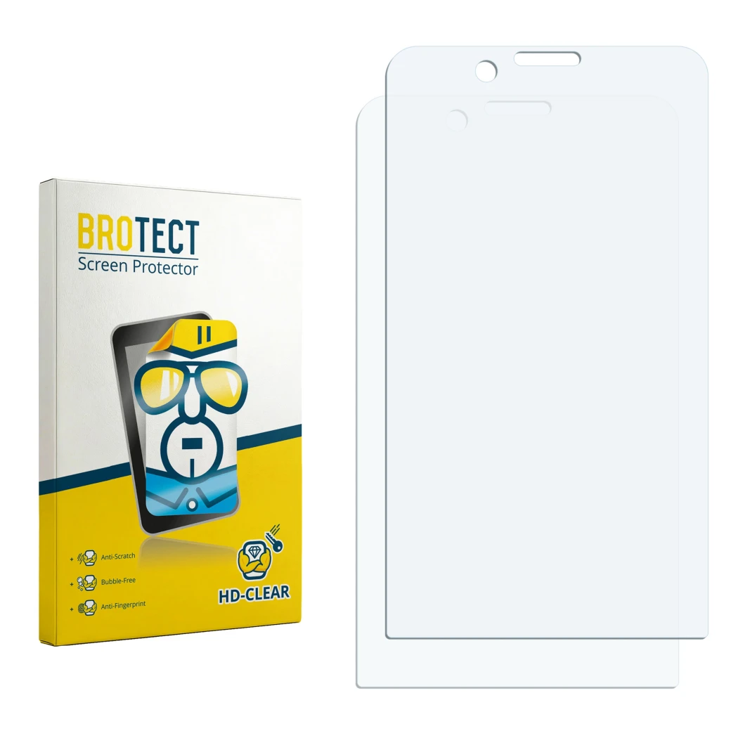 Vorderseite einer Produktverpackung mit dem Markenlogo BROTECT. Daneben ist der zugehörige Displayschutz.