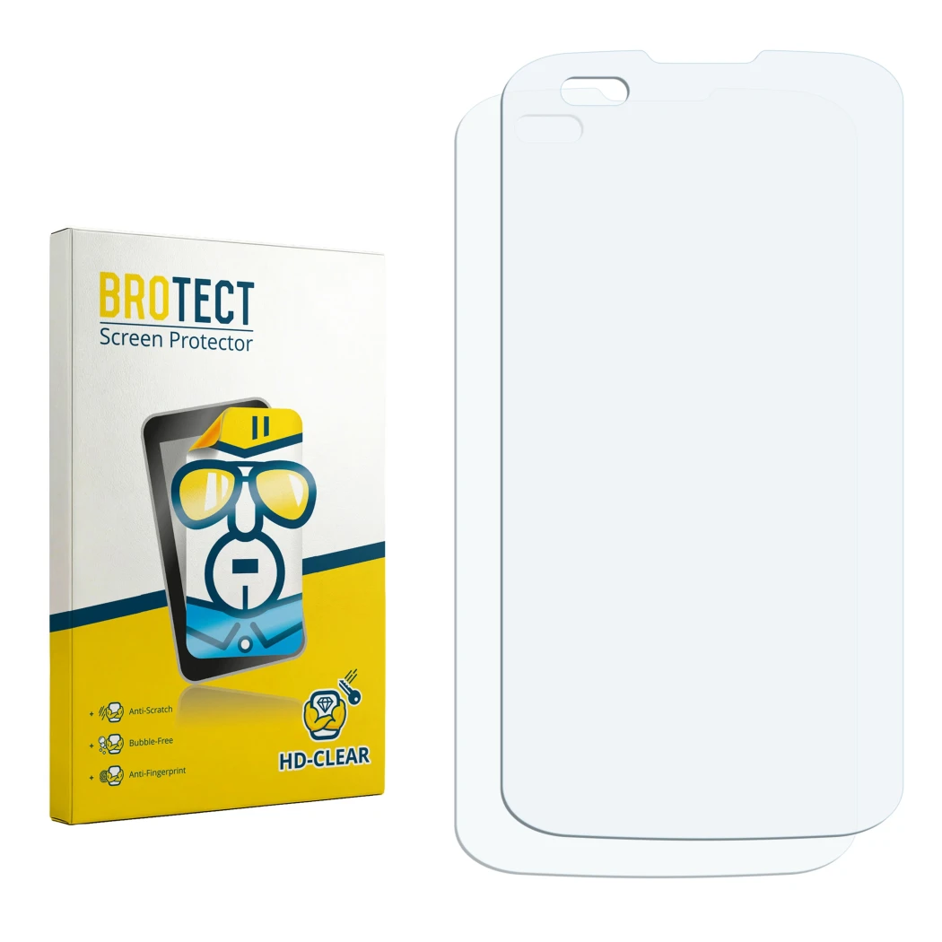 Vorderseite einer Produktverpackung mit dem Markenlogo BROTECT. Daneben ist der zugehörige Displayschutz.
