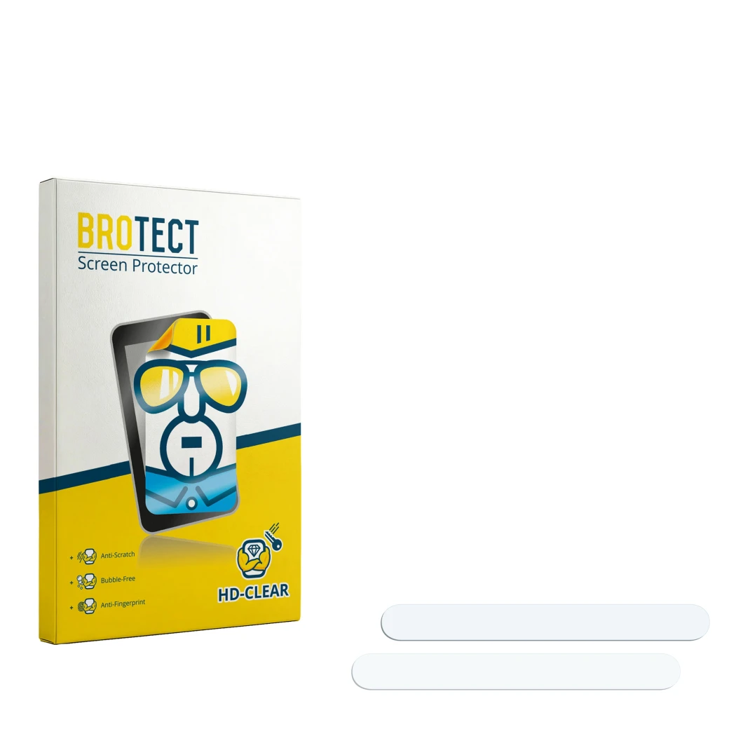 Vorderseite einer Produktverpackung mit dem Markenlogo BROTECT. Daneben ist der zugehörige Displayschutz.