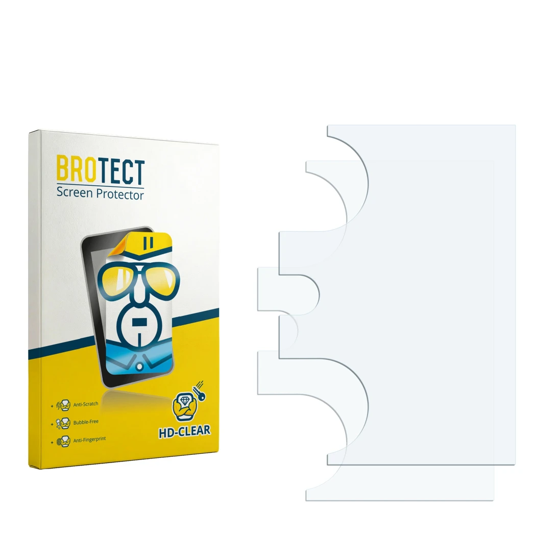 Vorderseite einer Produktverpackung mit dem Markenlogo BROTECT. Daneben ist der zugehörige Displayschutz.
