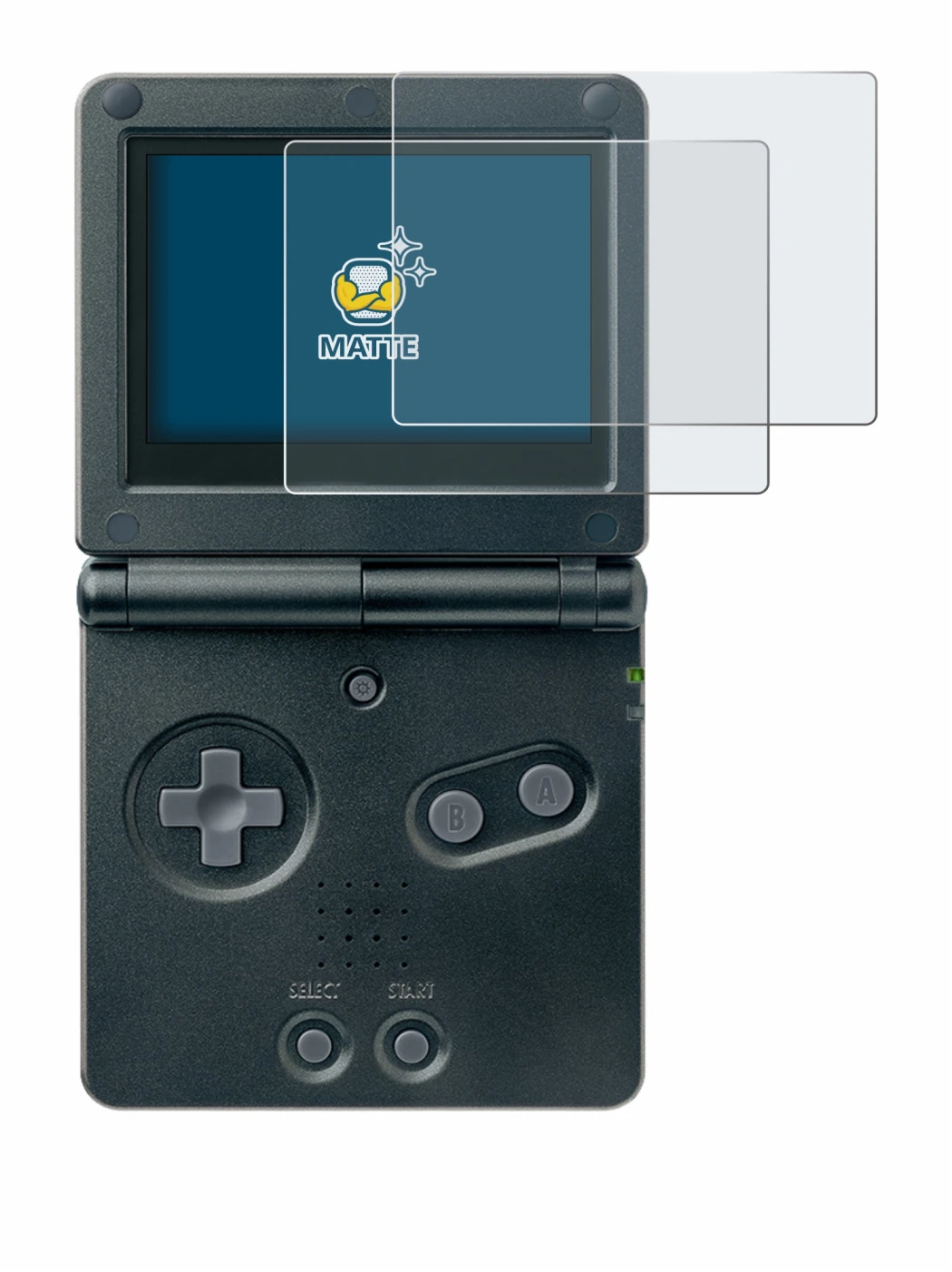 Abbildung des Geräts Nintendo Gameboy Advance GBA SP mit einer Vielzahl des Displayschutzes.