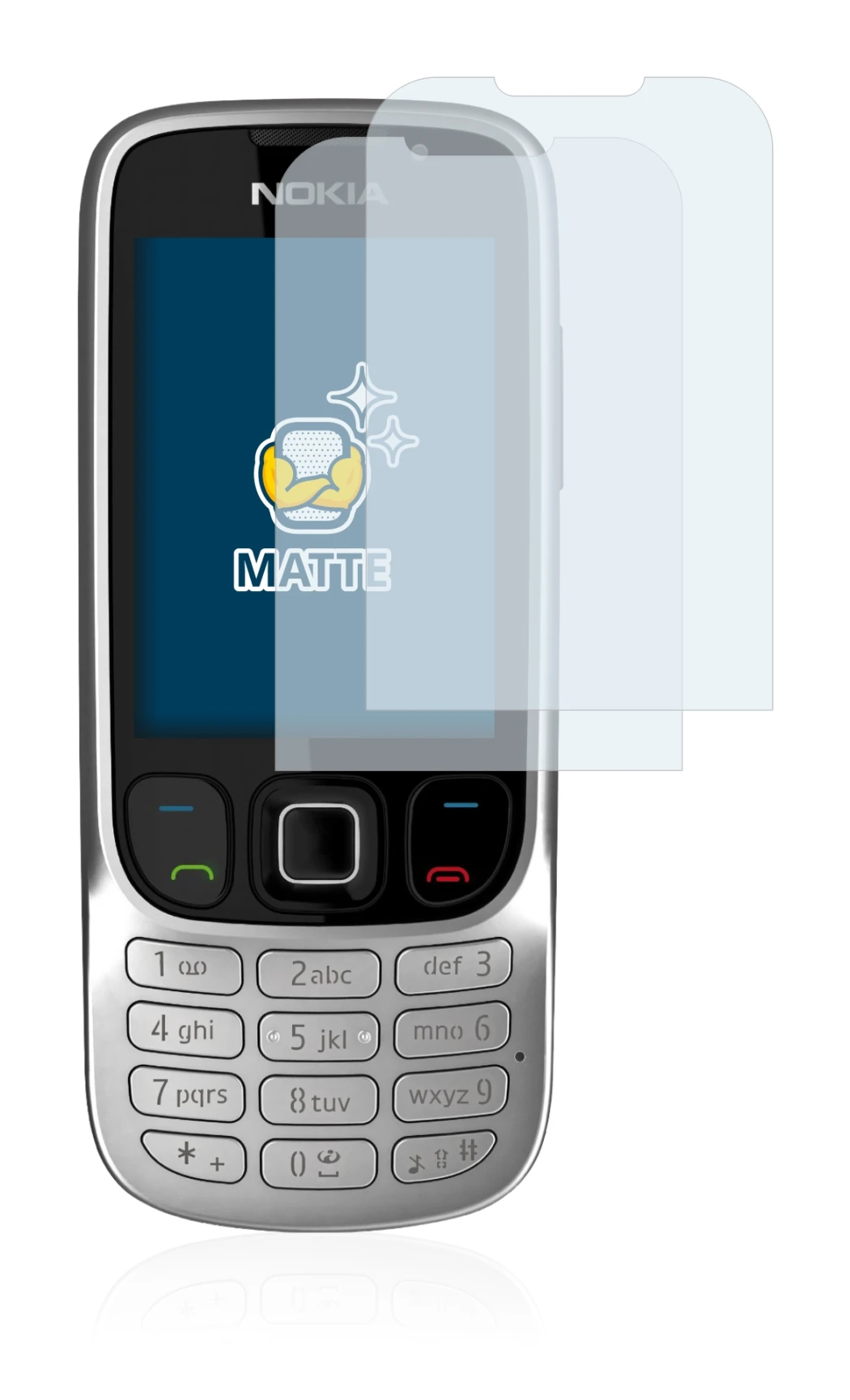Abbildung des Geräts Nokia 6303i classic mit einer Vielzahl des Displayschutzes.