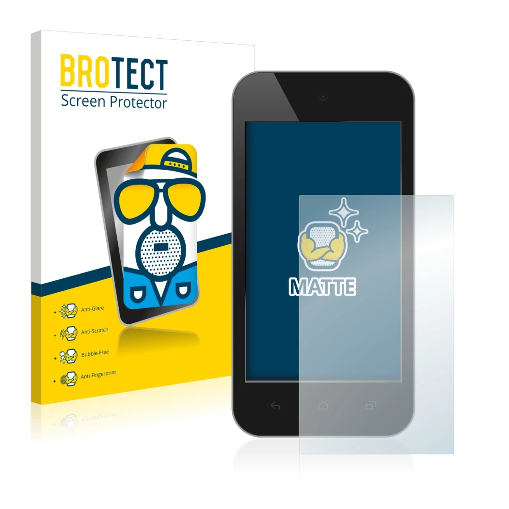 Vorderseite einer Produktverpackung mit dem Markenlogo BROTECT. Daneben ist das Gerät mit dem zugehörigen Displayschutz abgebi