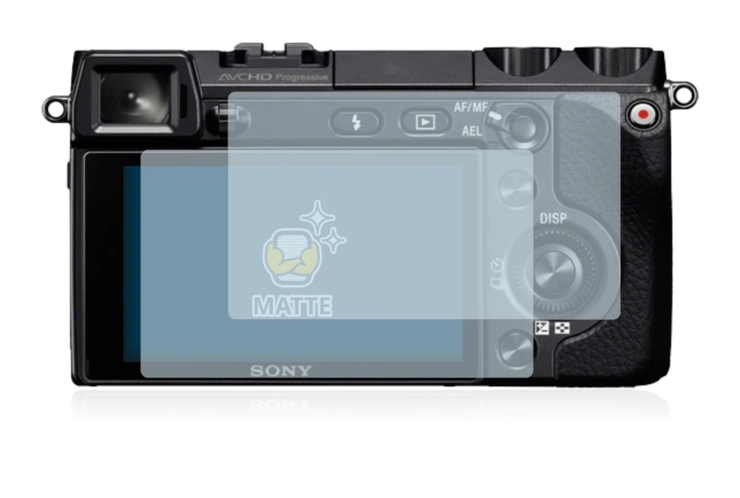 Abbildung des Geräts Sony Alpha NEX-7 mit einer Vielzahl des Displayschutzes.