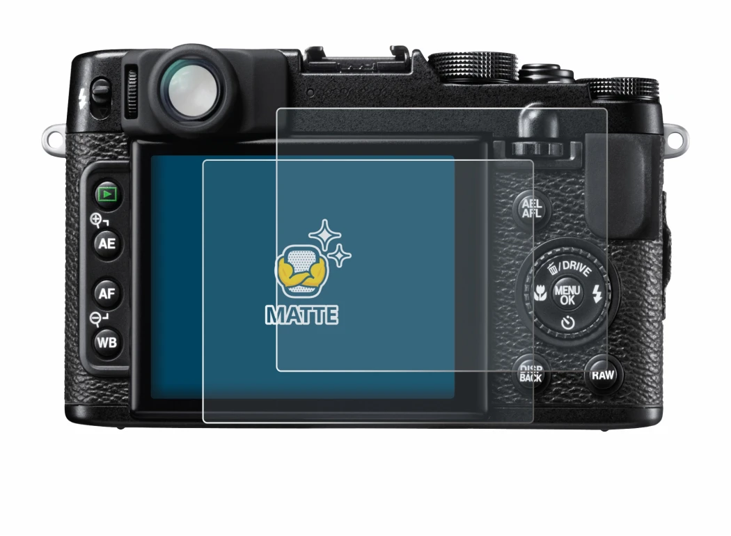 Abbildung des Geräts Fujifilm FinePix X10 mit einer Vielzahl des Displayschutzes.
