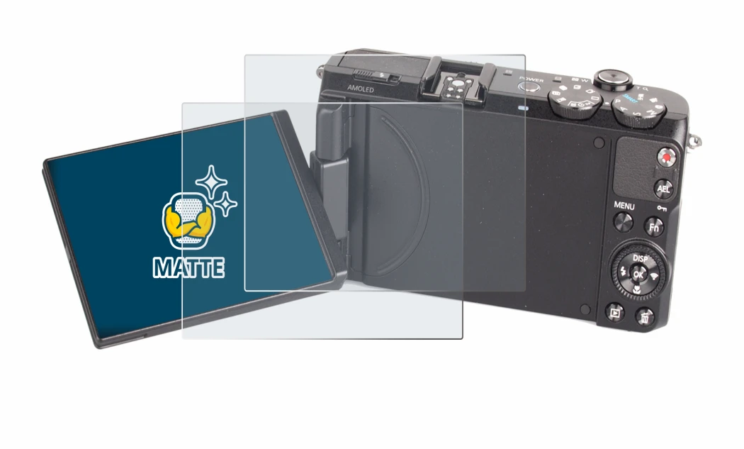 Abbildung des Geräts Samsung EX2F mit einer Vielzahl des Displayschutzes.