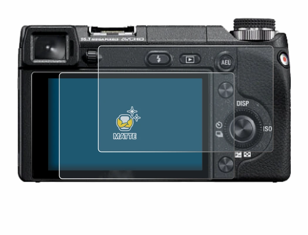 Abbildung des Geräts Sony Alpha NEX-6 mit einer Vielzahl des Displayschutzes.
