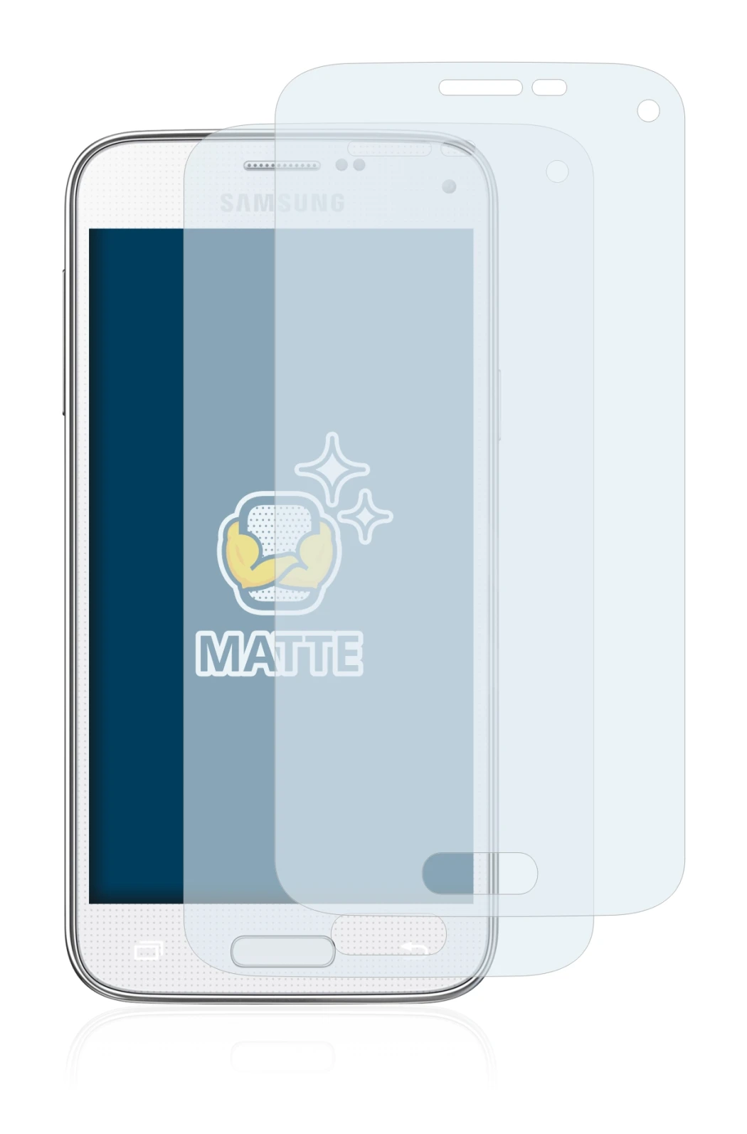 Abbildung des Geräts Samsung Galaxy S5 Mini SM-G800 mit einer Vielzahl des Displayschutzes.