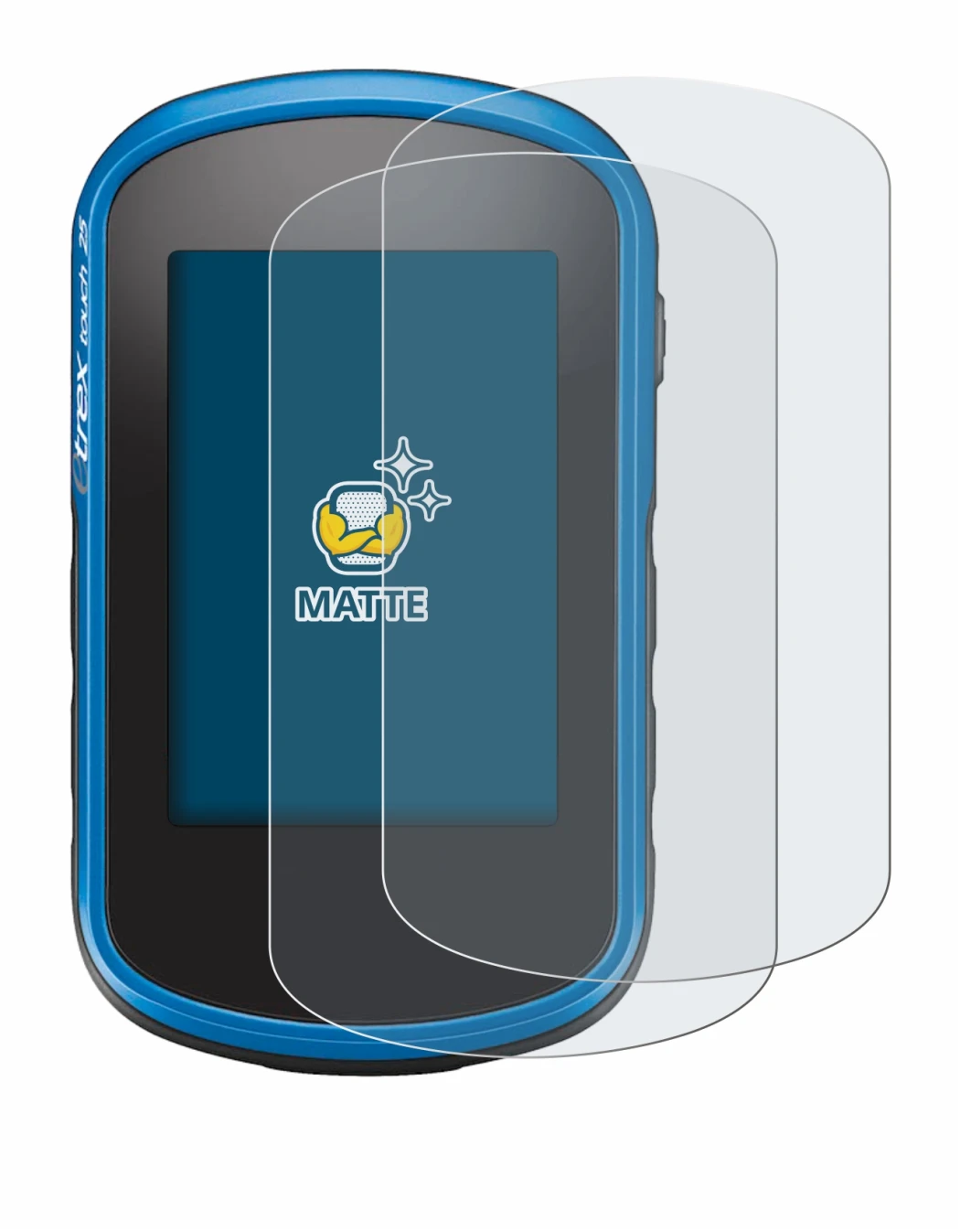 Abbildung des Geräts Garmin eTrex Touch 35 mit einer Vielzahl des Displayschutzes.