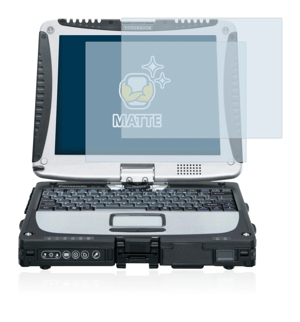 Abbildung des Geräts Panasonic Toughbook CF-19 mit einer Vielzahl des Displayschutzes.