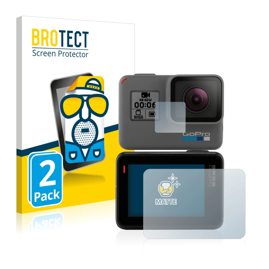 Vorderseite einer Produktverpackung mit dem Markenlogo BROTECT. Daneben ist das Gerät GoPro Hero 5 Black mit dem zugehörigen D