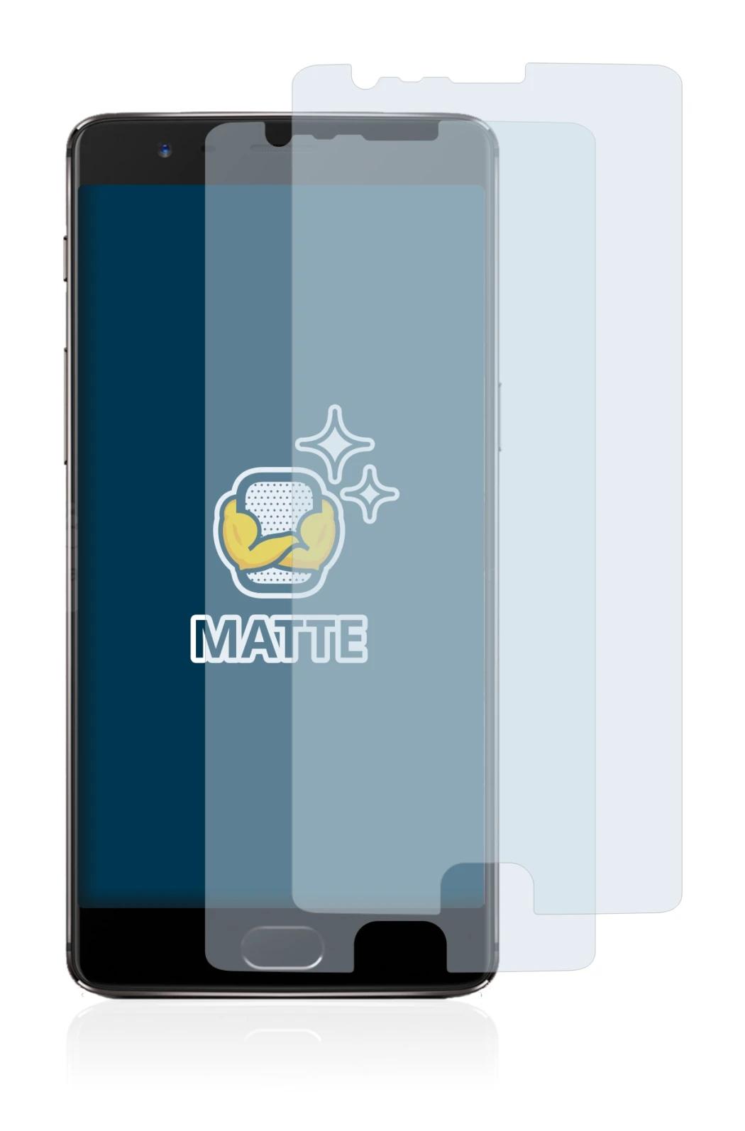 Abbildung des Geräts OnePlus 3T mit einer Vielzahl des Displayschutzes.