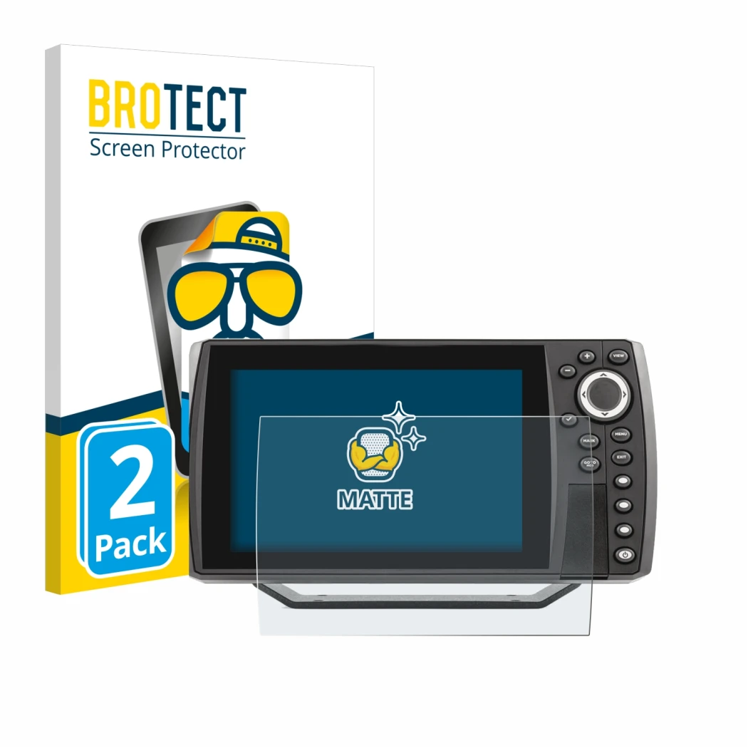 Vorderseite einer Produktverpackung mit dem Markenlogo BROTECT. Daneben ist das Gerät Humminbird Helix 7 mit dem zugehörigen D