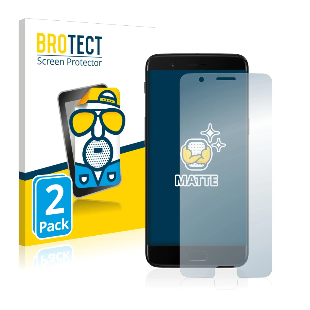 Vorderseite einer Produktverpackung mit dem Markenlogo BROTECT. Daneben ist das Gerät OnePlus 5 mit dem zugehörigen Displaysch