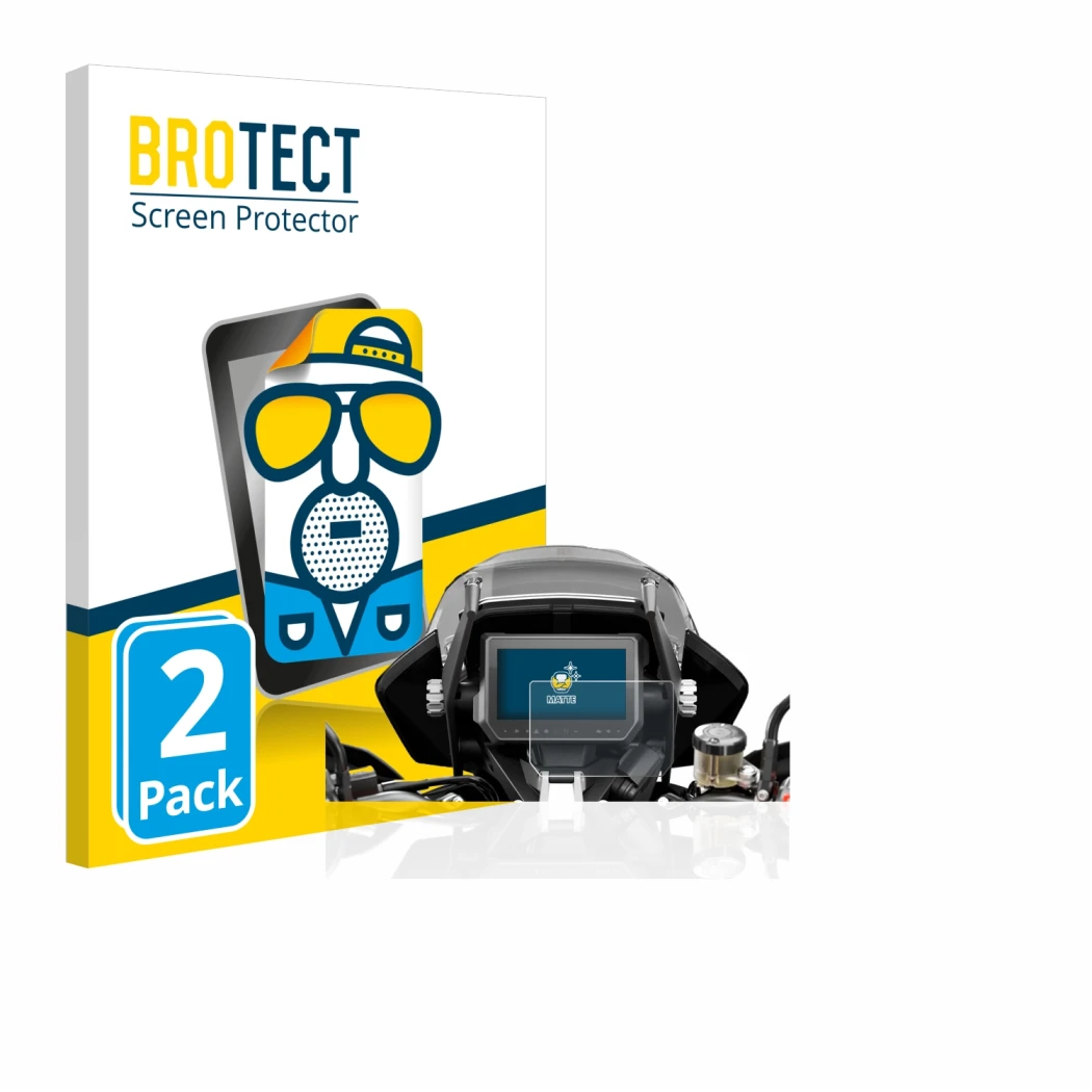 Vorderseite einer Produktverpackung mit dem Markenlogo BROTECT. Daneben ist das Gerät KTM 1290 Super Adventure S 2017 Tachoanz