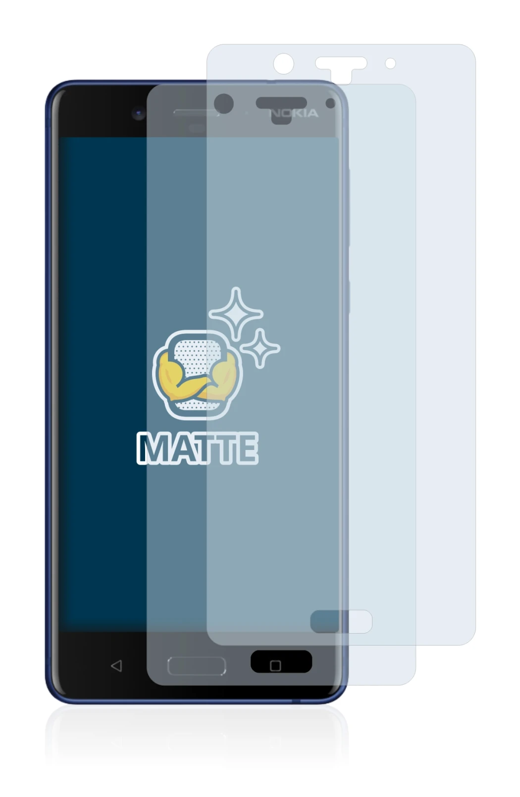 Abbildung des Geräts Nokia 8 mit einer Vielzahl des Displayschutzes.