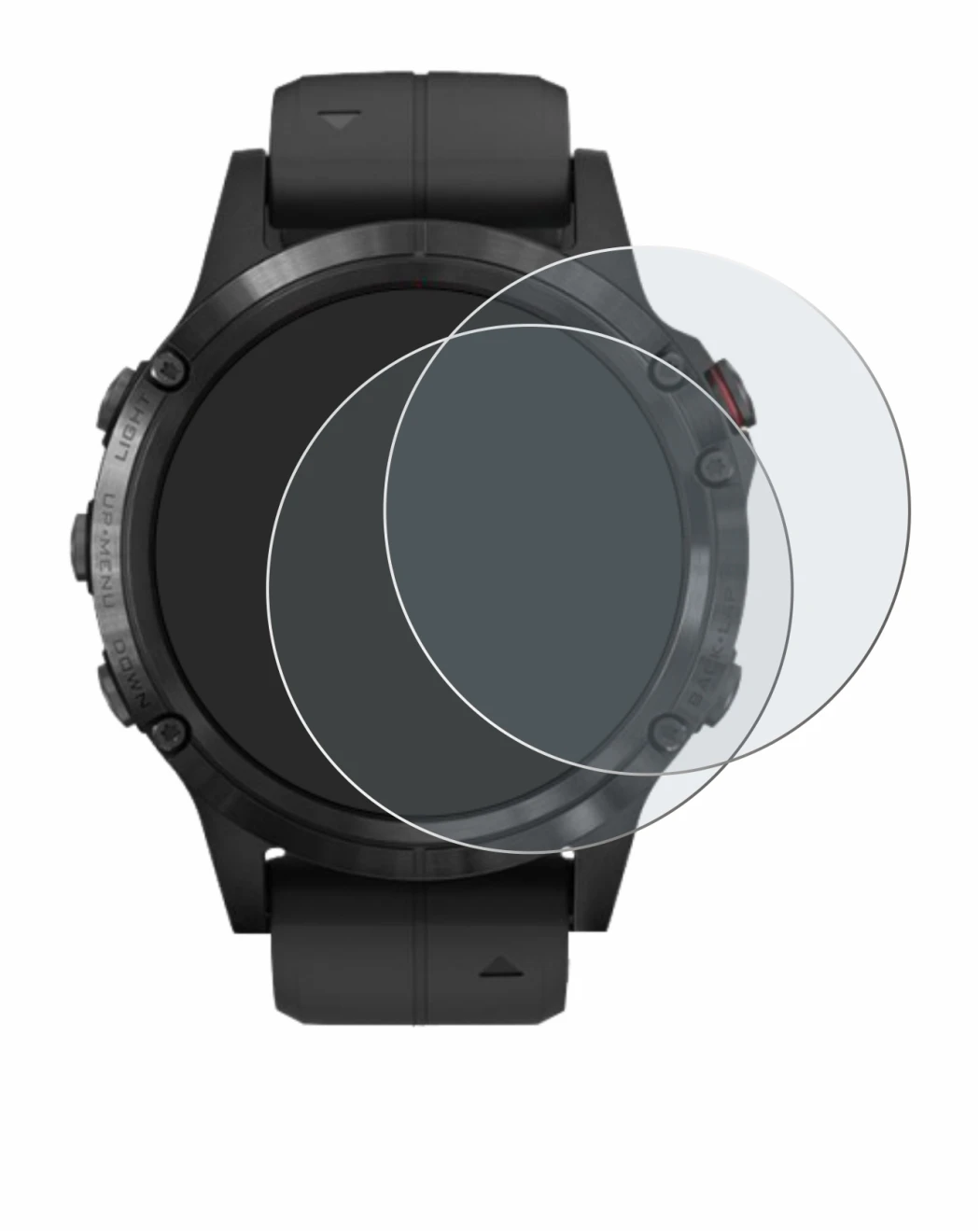 Abbildung des Geräts Garmin Fenix 5 Plus (47 mm) mit einer Vielzahl des Displayschutzes.