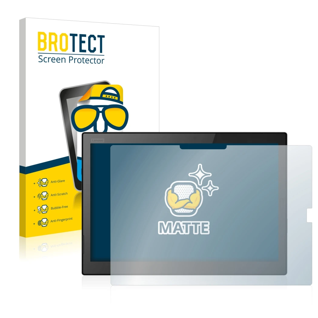 Vorderseite einer Produktverpackung mit dem Markenlogo BROTECT. Daneben ist das Gerät Lenovo ThinkPad X1 Tablet (3.Gen) mit de