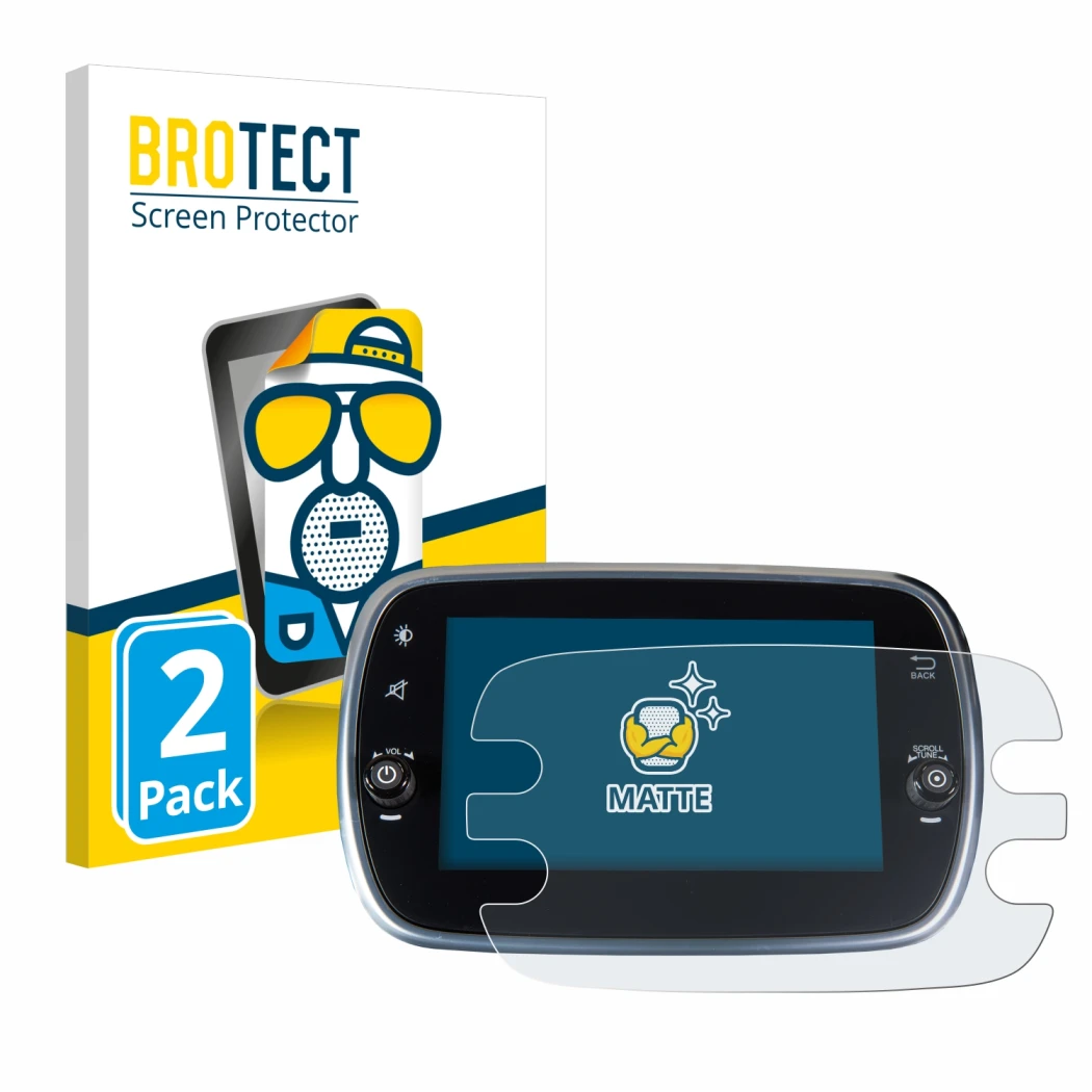 Vorderseite einer Produktverpackung mit dem Markenlogo BROTECT. Daneben ist das Gerät Fiat 500X 2016-2019 Uconnet 7