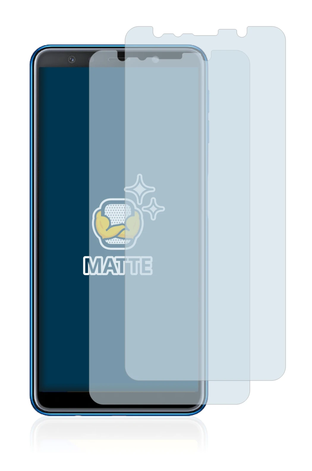 Abbildung des Geräts Samsung Galaxy A7 2018 mit einer Vielzahl des Displayschutzes.