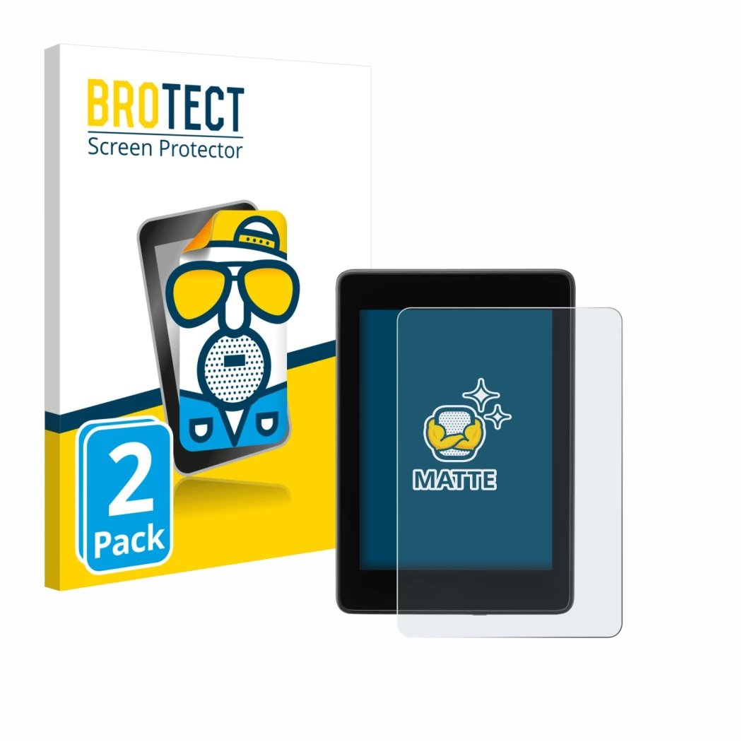 Vorderseite einer Produktverpackung mit dem Markenlogo BROTECT. Daneben ist das Gerät Amazon Kindle Paperwhite 2018 (10. Gen.)