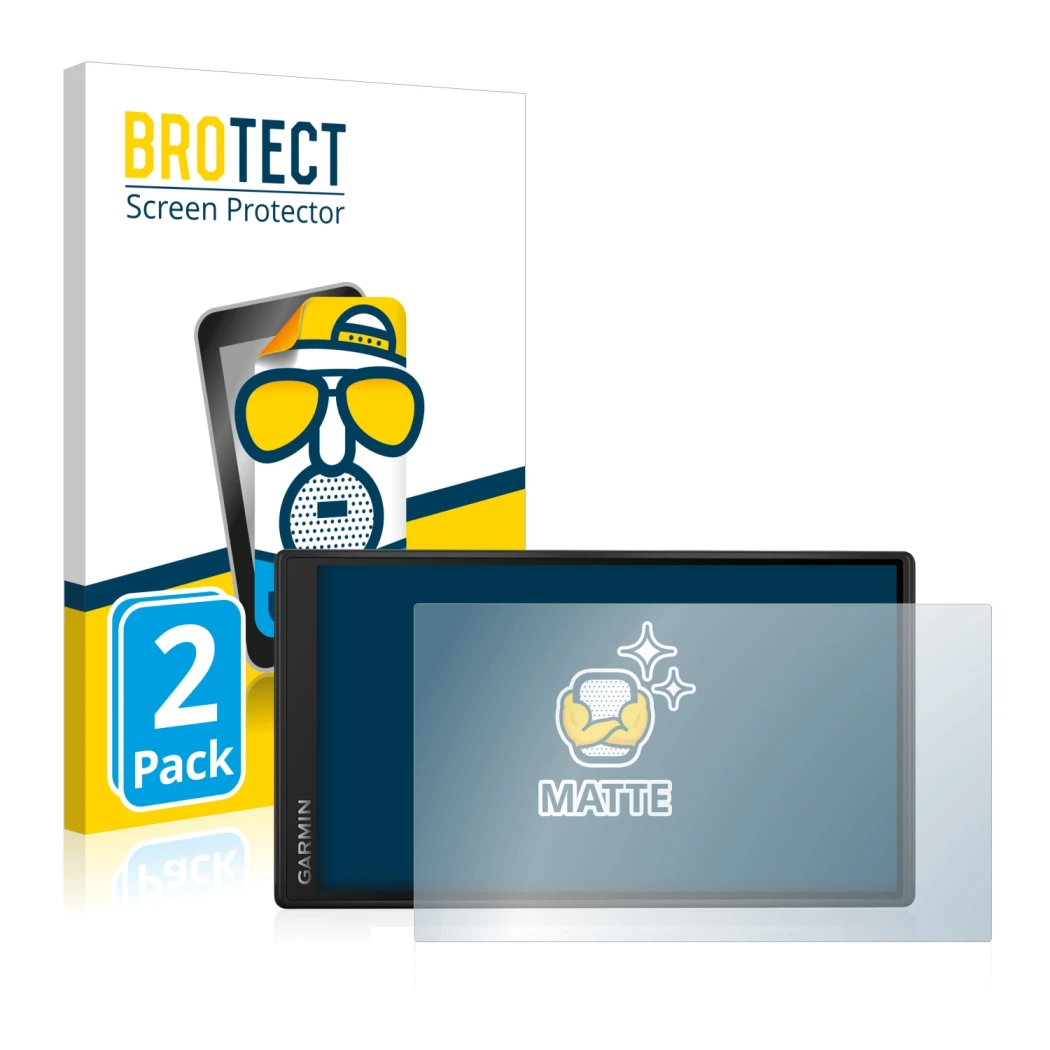 Vorderseite einer Produktverpackung mit dem Markenlogo BROTECT. Daneben ist das Gerät Garmin DriveSmart 55 mit dem zugehörigen