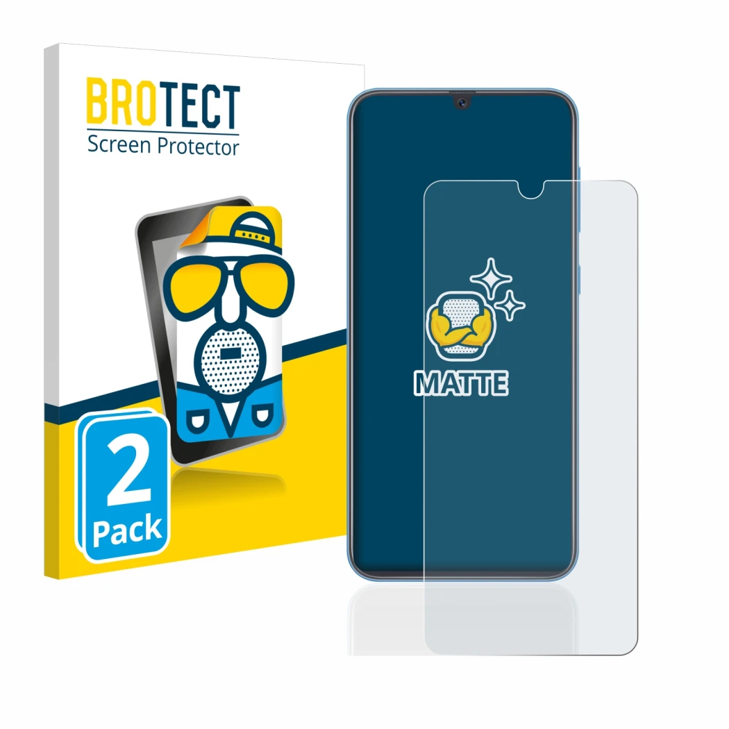 Vorderseite einer Produktverpackung mit dem Markenlogo BROTECT. Daneben ist das Gerät Samsung Galaxy A40 mit dem zugehörigen D