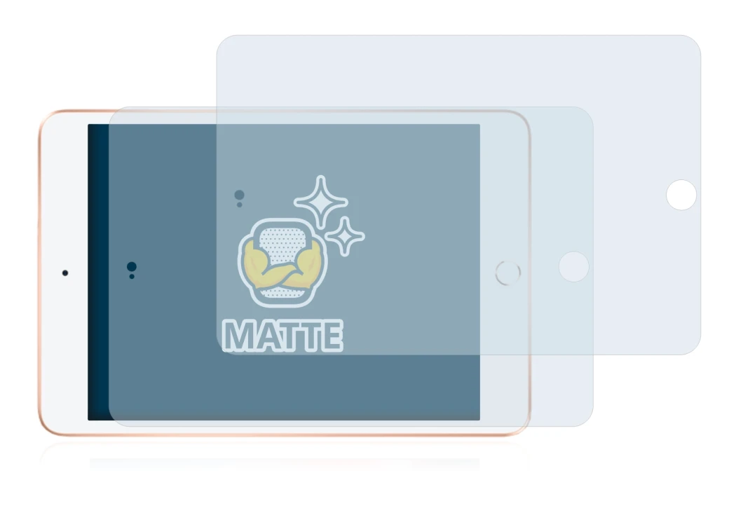 Abbildung des Geräts Apple iPad Mini 5 2019 (im Querformat, 5. Gen.) mit einer Vielzahl des Displayschutzes.