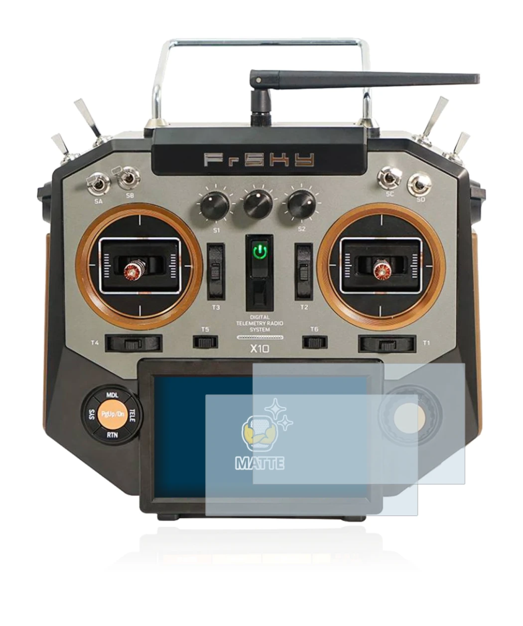 Abbildung des Geräts FrSky Horus X10 mit einer Vielzahl des Displayschutzes.