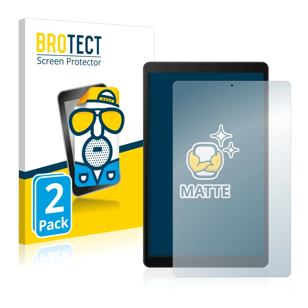 Vorderseite einer Produktverpackung mit dem Markenlogo BROTECT. Daneben ist das Gerät Samsung Galaxy Tab A 10.1 2019 mit dem z