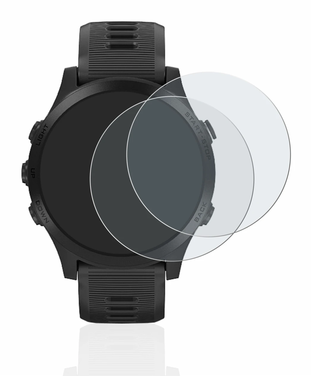 Abbildung des Geräts Garmin Forerunner 945 mit einer Vielzahl des Displayschutzes.